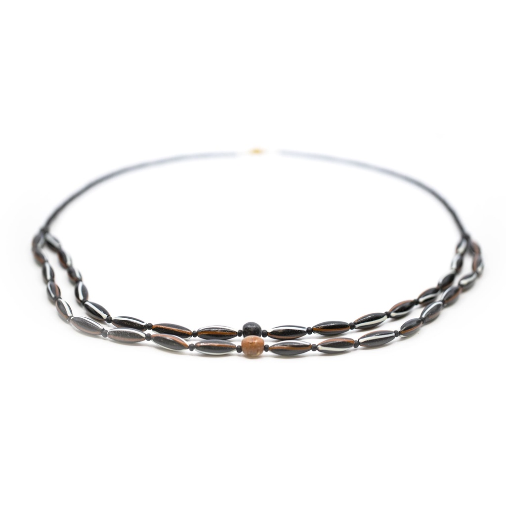 Collana Perle Etniche e di Baratto con olivette a finitura anticata