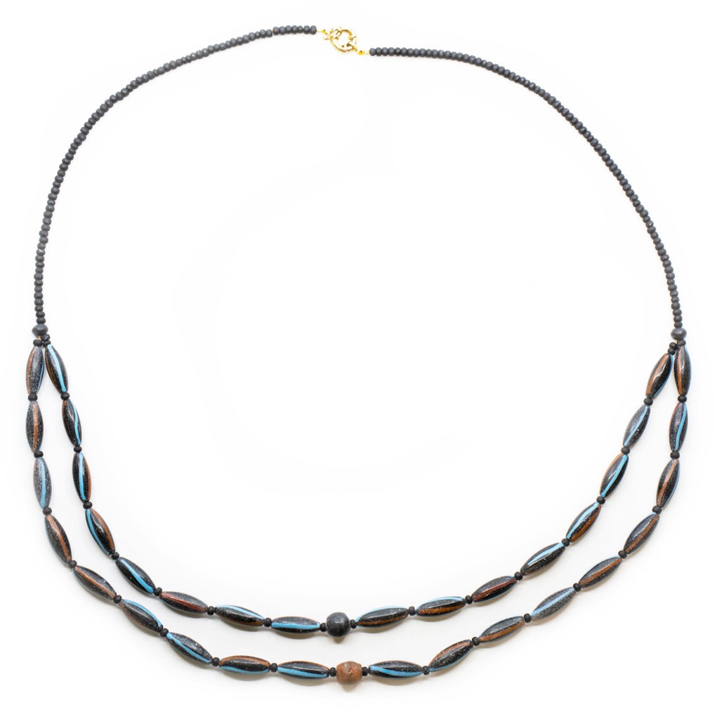 Collana Perle Etniche e di Baratto con olivette a finitura anticata