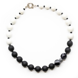 [G802B] Konfektionsfertiges Gondola-Halsband: Schwarz und Weiß
