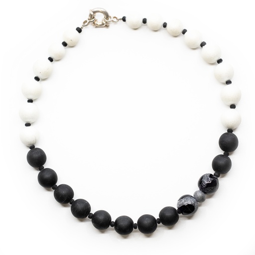 [G802B] Konfektionsfertiges Gondola-Halsband: Schwarz und Weiß
