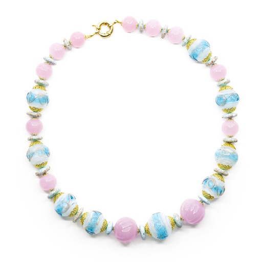 [G110X] Collier Venezia Grimani en perles de verre alabastro et filigrana