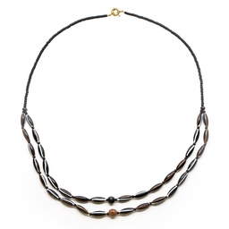 [R732B] Collana Perle Etniche e di Baratto con olivette a finitura anticata