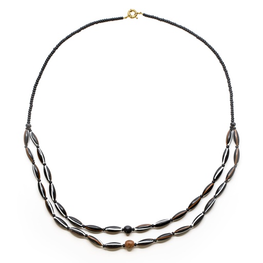 [R732B] Collana Perle Etniche e di Baratto con olivette a finitura anticata
