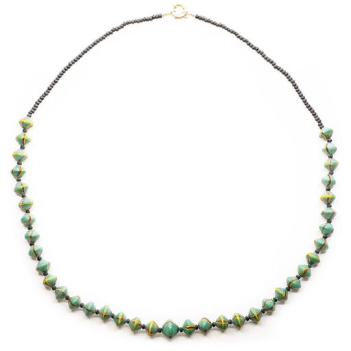 [R715V] Collier de perles ethniques et de troc avec finition antique