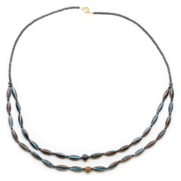 [R732T] Collana Perle Etniche e di Baratto con olivette a finitura anticata